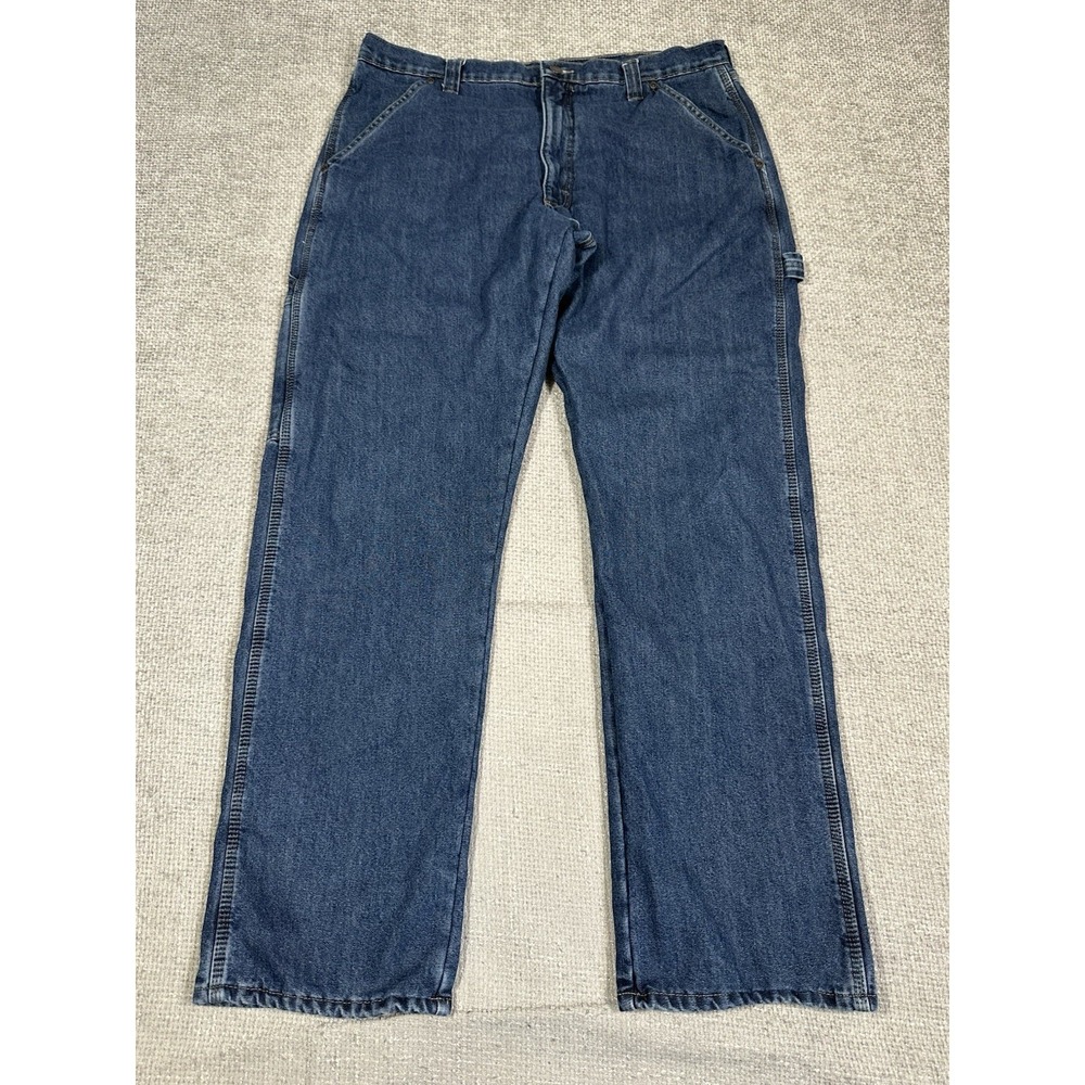 Wrangler Jeans Men 37x33 Blue Fleece Lined Carpenter Workwear Utility Read